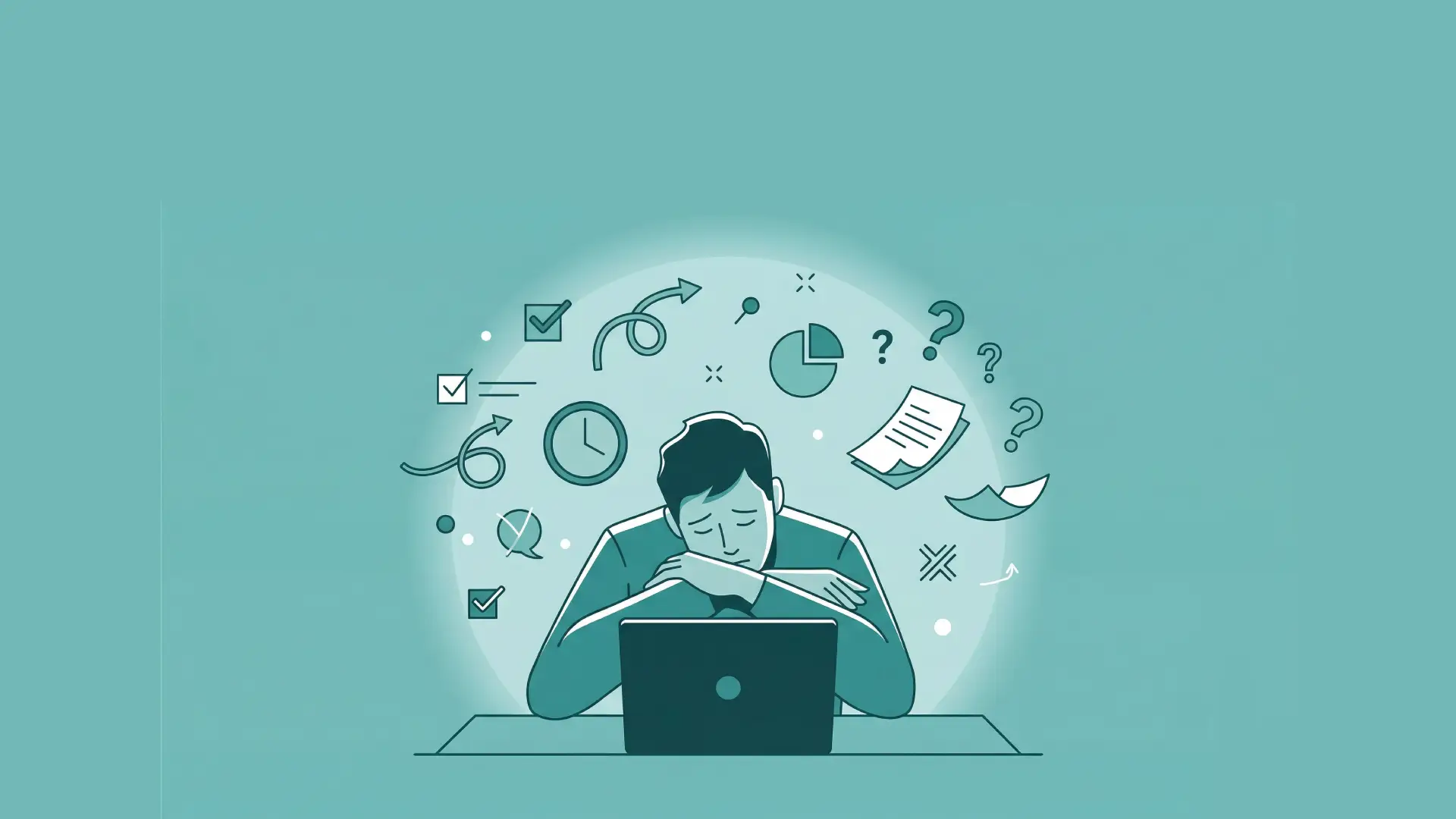 Profesional experimentando agotamiento laboral y burnout frente a su computadora.
